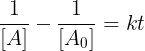 \large \frac{1}{[A]}-\frac{1}{[A_{0}]}=kt